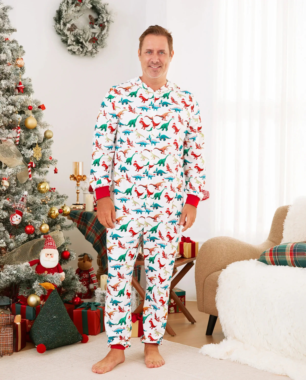 Christmas Family Matching Pajamas with 3D Design Onesie PJS with Christmas Socks Multi-color