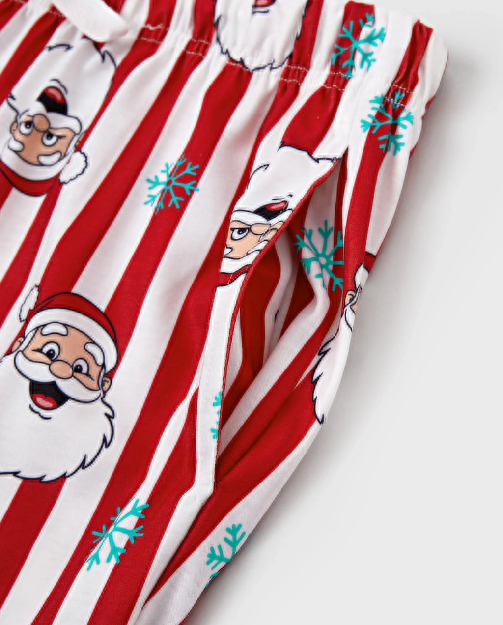 Christmas Matching Family Pajamas Set Santa Claus and Snowflakes Red Stripes PJS Red