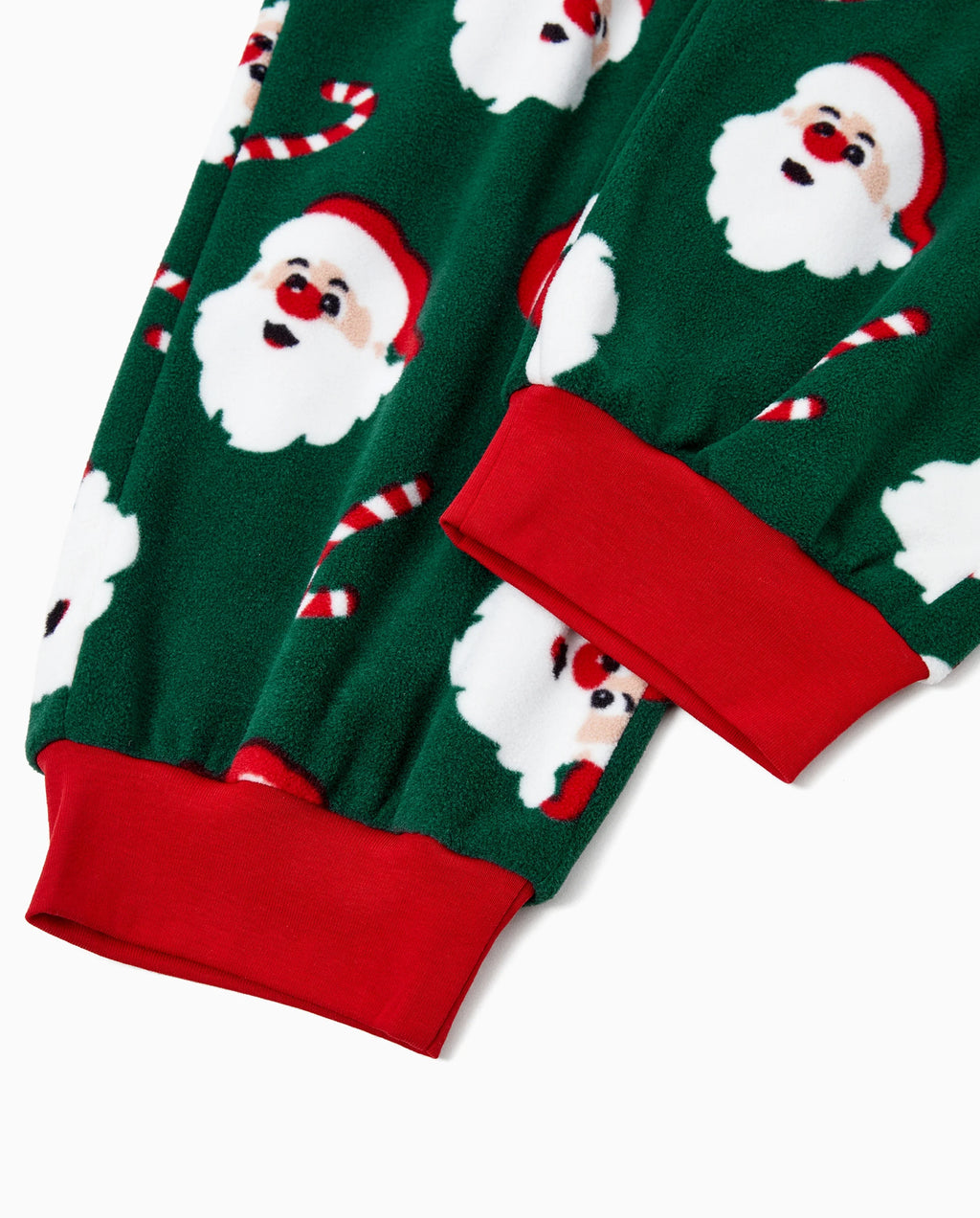 Christmas Matching Family Fleece Pajamas Set Santa Claus and Candy Cane Print PJS with Christmas Socks Dark Green