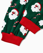 Christmas Matching Family Fleece Pajamas Set Santa Claus and Candy Cane Print PJS with Christmas Socks Dark Green
