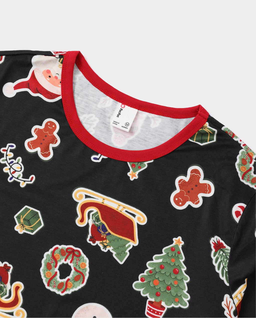 Family Matching Christmas Pajamas Christmas Tree & Gingerbread Print Black