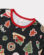 Family Matching Christmas Pajamas Christmas Tree & Gingerbread Print Black