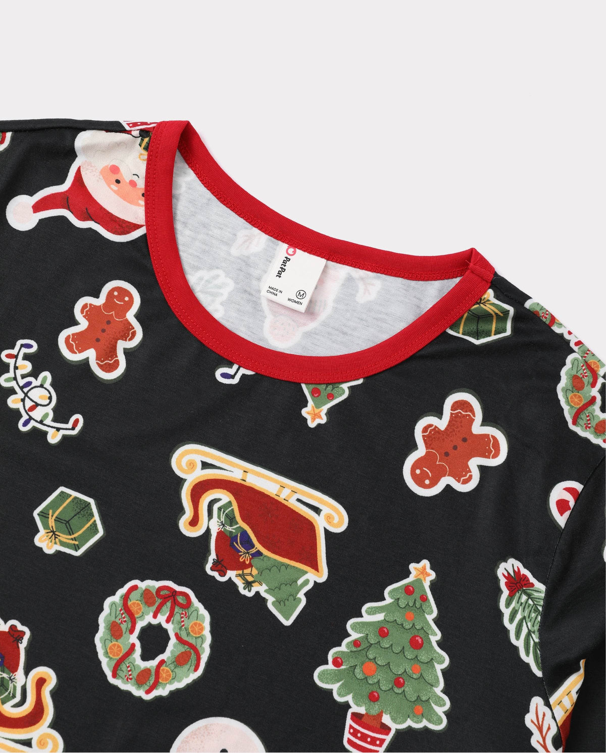 Family Matching Christmas Pajamas Christmas Tree & Gingerbread Print Black