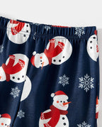 Christmas Snowman & Letter Print Family Matching Raglan-sleeve Pajamas Sets with Christmas Socks ColorBlock