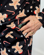 Christmas Matching Family Pajamas Set Gingerbread Print Black PJS with Christmas Socks Black