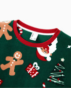 Christmas Jammies Family Matching Fleece Gingerbread Man Long Sleeves Pajama Sets with Christmas Socks Dark Green