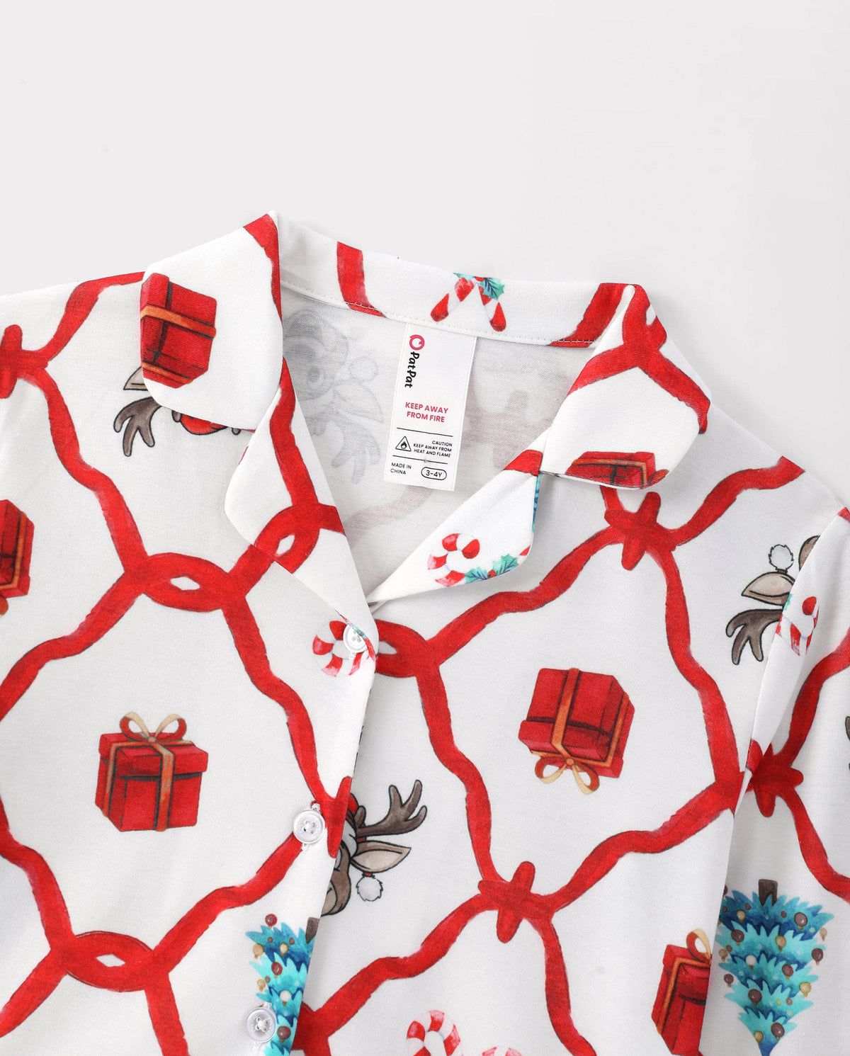 Matching Family Christmas Pajamas Reindeer & Christmas Tree Print Red