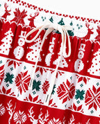 Christmas Matching Family Pajamas Set Reindeer and Snowman Print Red Long-sleeve PJS with Christmas Socks Red