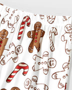 Christmas Family Matching Letter and Gingerbread Man Print Long-sleeve Pajamas Sets with Christmas Socks Khaki