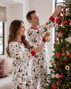 Family Matching Christmas Pajamas Collared Bamboo Xmas Tree Print