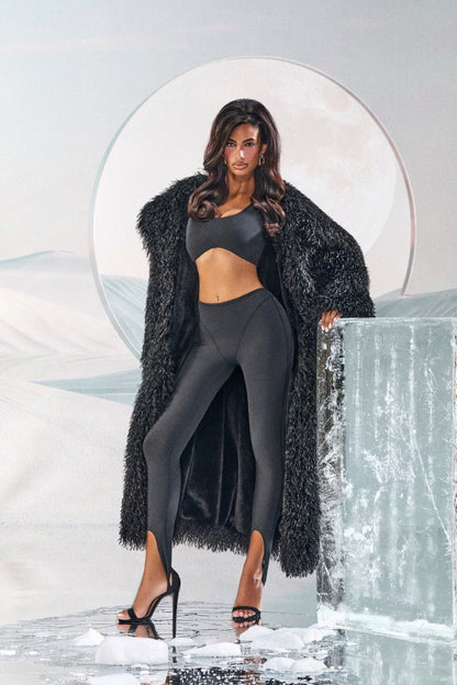 Women’s Long Textured Faux Fur Coat