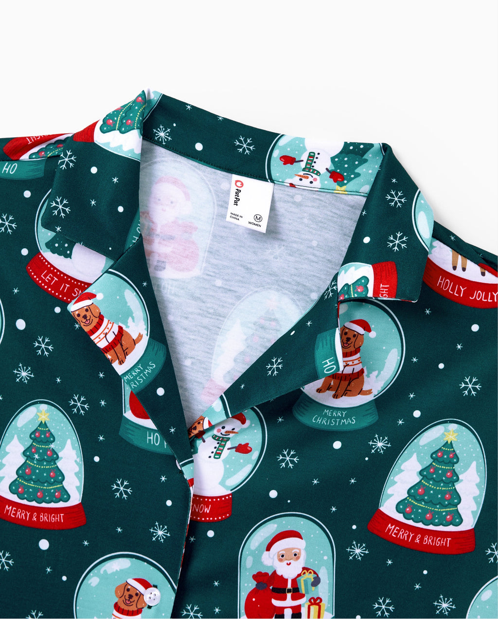Christmas Matching Family Pajamas Set Santa Claus Christmas-themed Print PJS Turquoise
