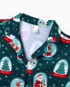 Christmas Matching Family Pajamas Set Santa Claus Christmas-themed Print PJS Turquoise