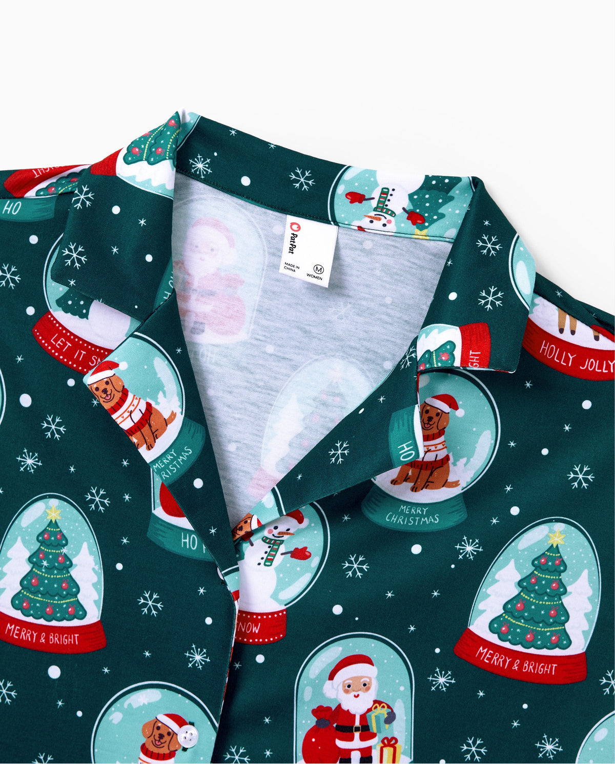 Christmas Matching Family Pajamas Set Santa Claus Christmas-themed Print PJS Turquoise