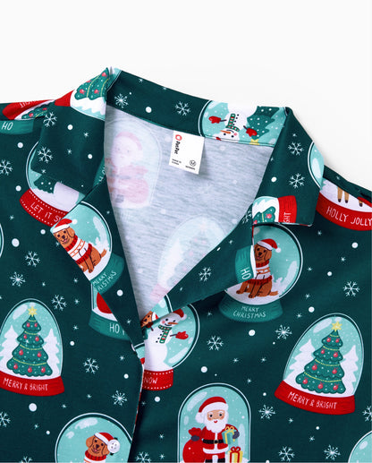 Christmas Matching Family Pajamas Set Santa Claus Christmas-themed Print PJS Turquoise