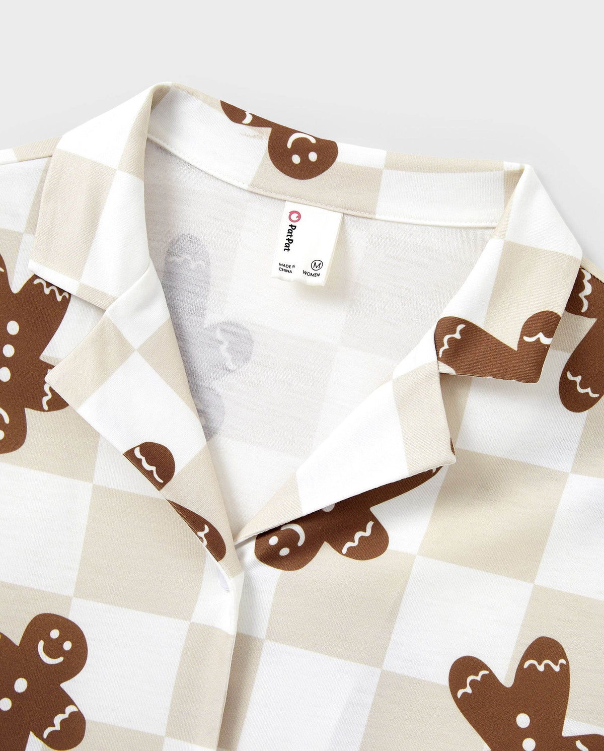 Christmas Matching Family Pajamas Set Block checkered Gingerbread Print PJS with Christmas Socks Khaki
