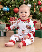 Family Matching Christmas Pajamas Reindeer & Santa Claus Print White Plus Size