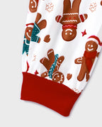 Christmas Family Matching Cartoon Gingerbread Man Allover Print Pajamas Sets with Christmas Socks White