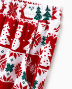 Christmas Matching Family Pajamas Set Reindeer and Snowman Print Red Long-sleeve PJS with Christmas Socks Red