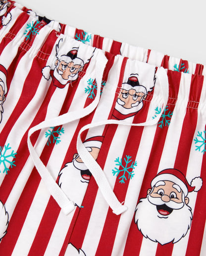 Christmas Matching Family Pajamas Set Santa Claus and Snowflakes Red Stripes PJS Red