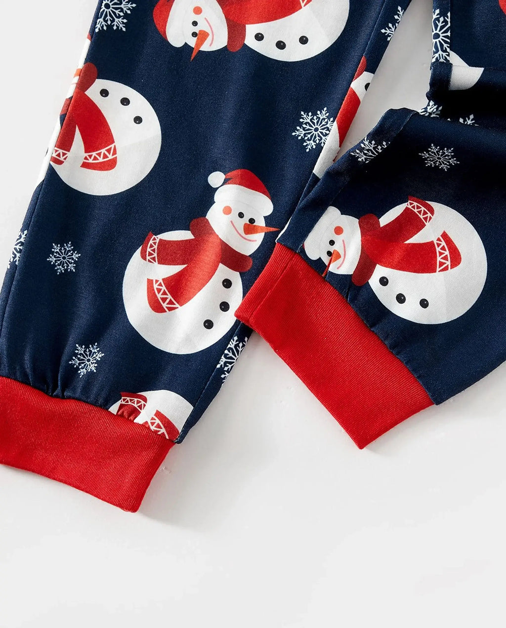 Christmas Snowman & Letter Print Family Matching Raglan-sleeve Pajamas Sets with Christmas Socks ColorBlock