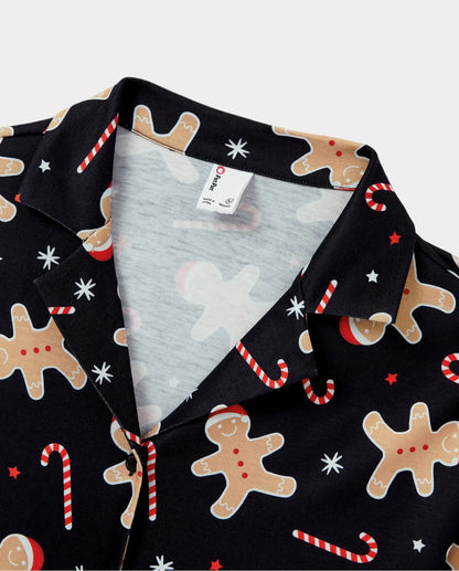 Christmas Matching Family Pajamas Set Gingerbread Print Black PJS with Christmas Socks Black