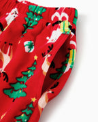 Christmas Matching Family Pajamas Set Santa Claus and Christmas Tree Print Red Fleece PJS with Christmas Socks Red
