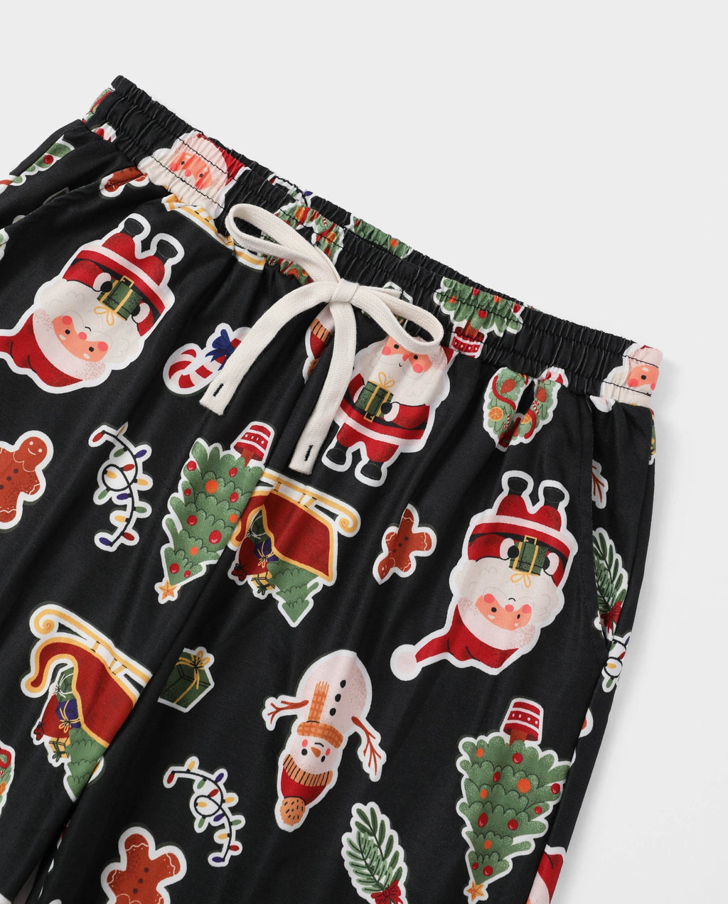 Family Matching Christmas Pajamas Christmas Tree & Gingerbread Print Black
