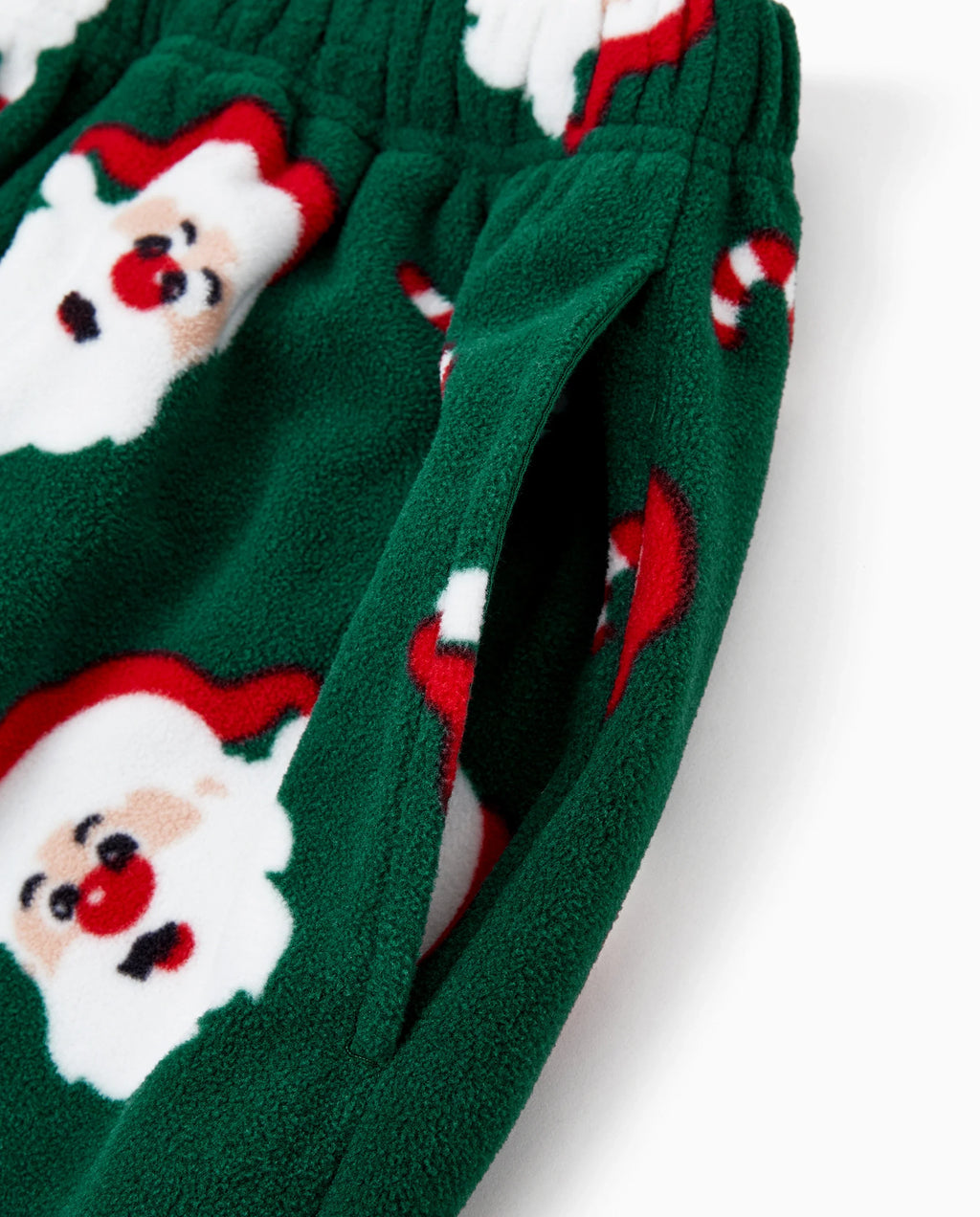 Christmas Matching Family Fleece Pajamas Set Santa Claus and Candy Cane Print PJS with Christmas Socks Dark Green