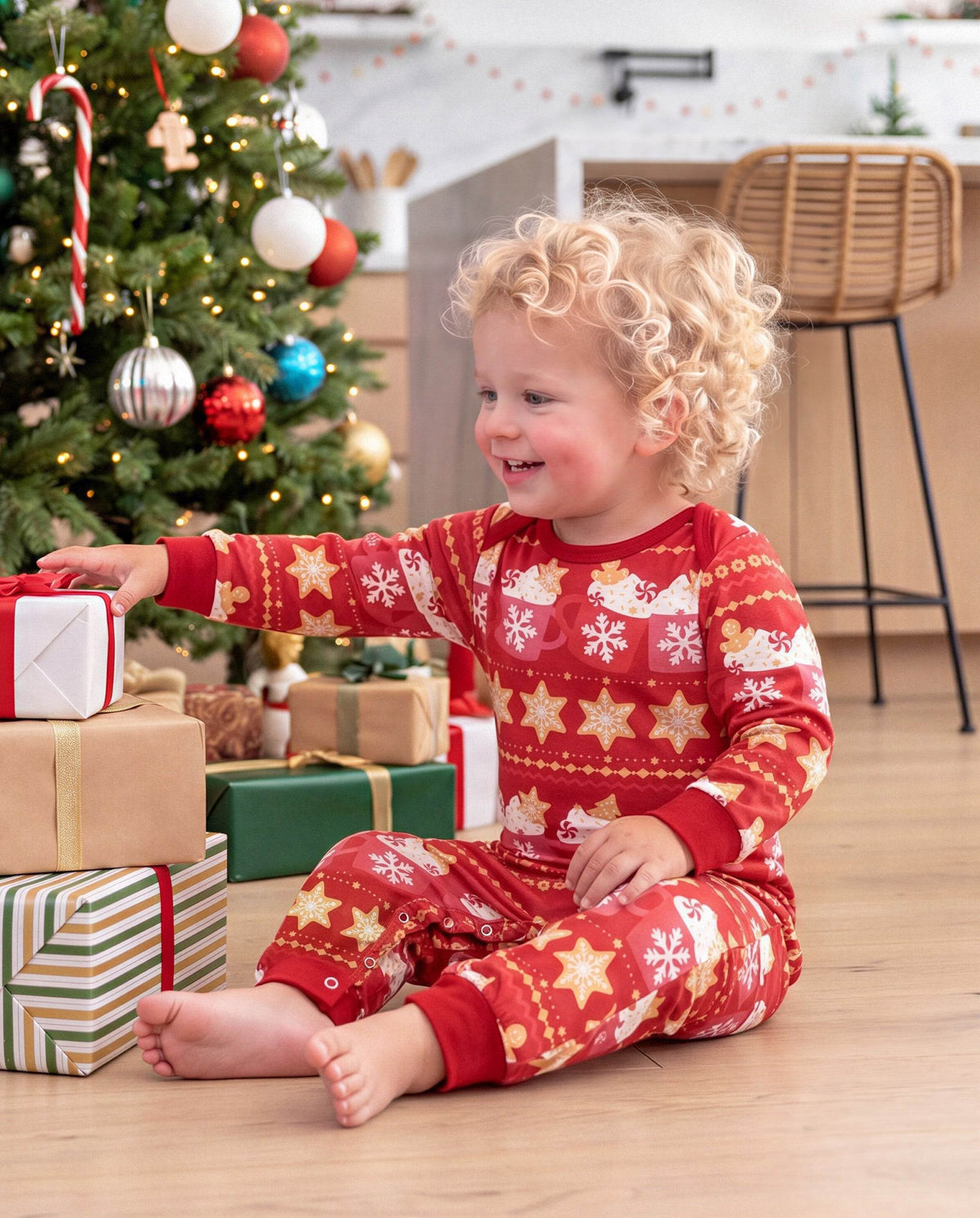 Family Matching Christmas Pajamas Fair Isle & Mug Print Red