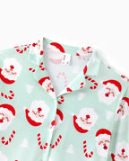 Christmas Matching Family Collared Pajamas Santa Claus Print Green