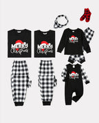 Christmas Family Matching Glow In The Dark Letters Print Long-sleeve Pajamas Sets with Christmas Socks Black+White