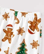 Christmas Family Matching Cartoon Gingerbread Man and Tree All-over Print Long-sleeve Pajamas Sets with Christmas Socks