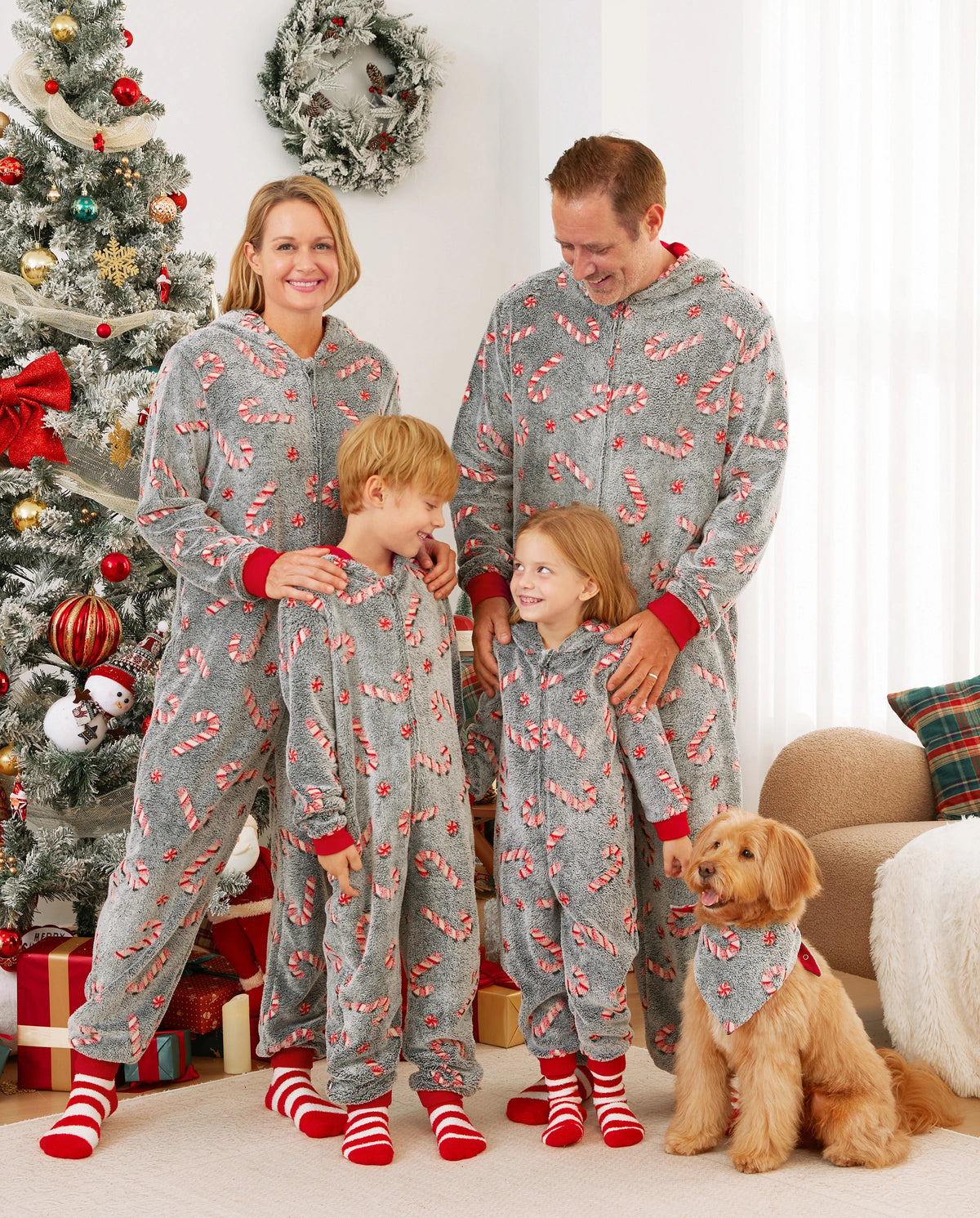 Onesies Pajamas Matching Christmas Outfits Candy Cane Pattern (Glow in the Dark) with Christmas Socks Black