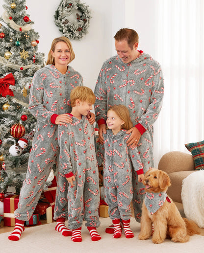 Onesies Pajamas Matching Christmas Outfits Candy Cane Pattern (Glow in the Dark) with Christmas Socks Black