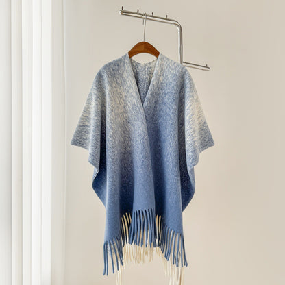 Women’s Thick Oversized Cashmere-Feel Cape Shawl – Double-Sided Jacquard Fringe Wrap