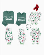 Christmas Family Matching Long Sleeves Very Merry Green Tops Allover Pattern Pants Pajamas Sets with Christmas Socks