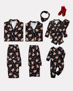 Christmas Matching Family Pajamas Set Gingerbread Print Black PJS with Christmas Socks Black