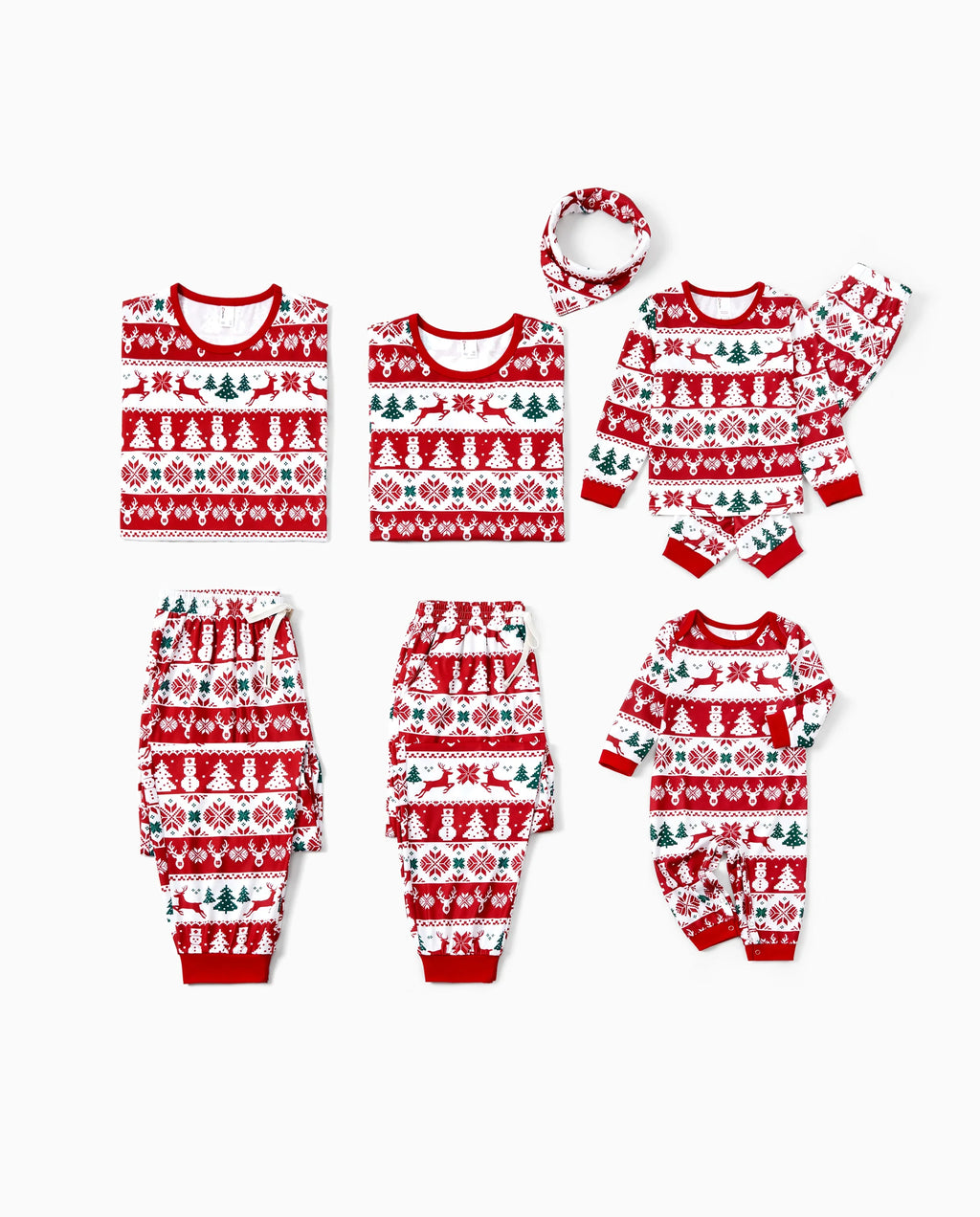Christmas Matching Family Pajamas Set Reindeer and Snowman Print Red Long-sleeve PJS with Christmas Socks Red