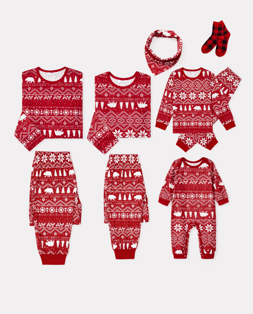 Traditional Christmas Print Family Matching Pajamas Sets with Christmas Socks Red