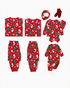 Christmas Matching Family Pajamas Set Santa Claus and Christmas Tree Print Red Fleece PJS with Christmas Socks Red