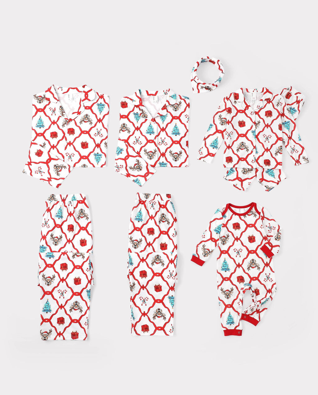 Matching Family Christmas Pajamas Reindeer & Christmas Tree Print Red