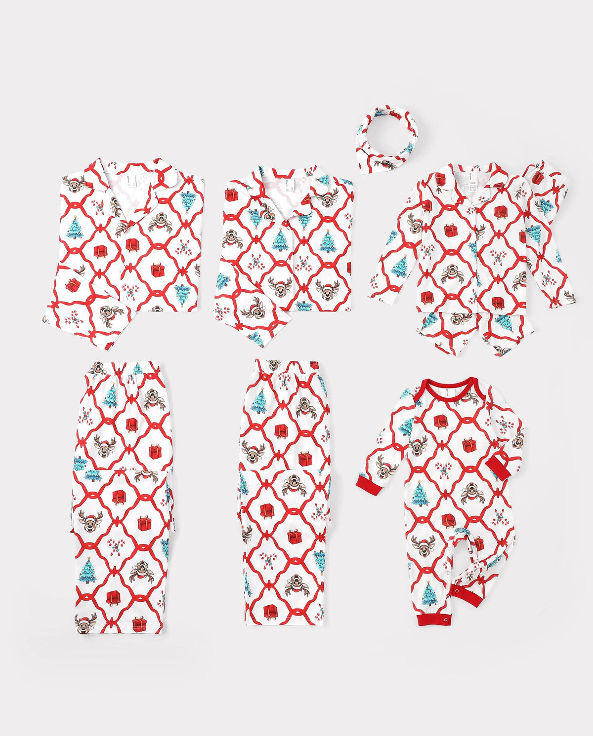 Matching Family Christmas Pajamas Reindeer & Christmas Tree Print Red