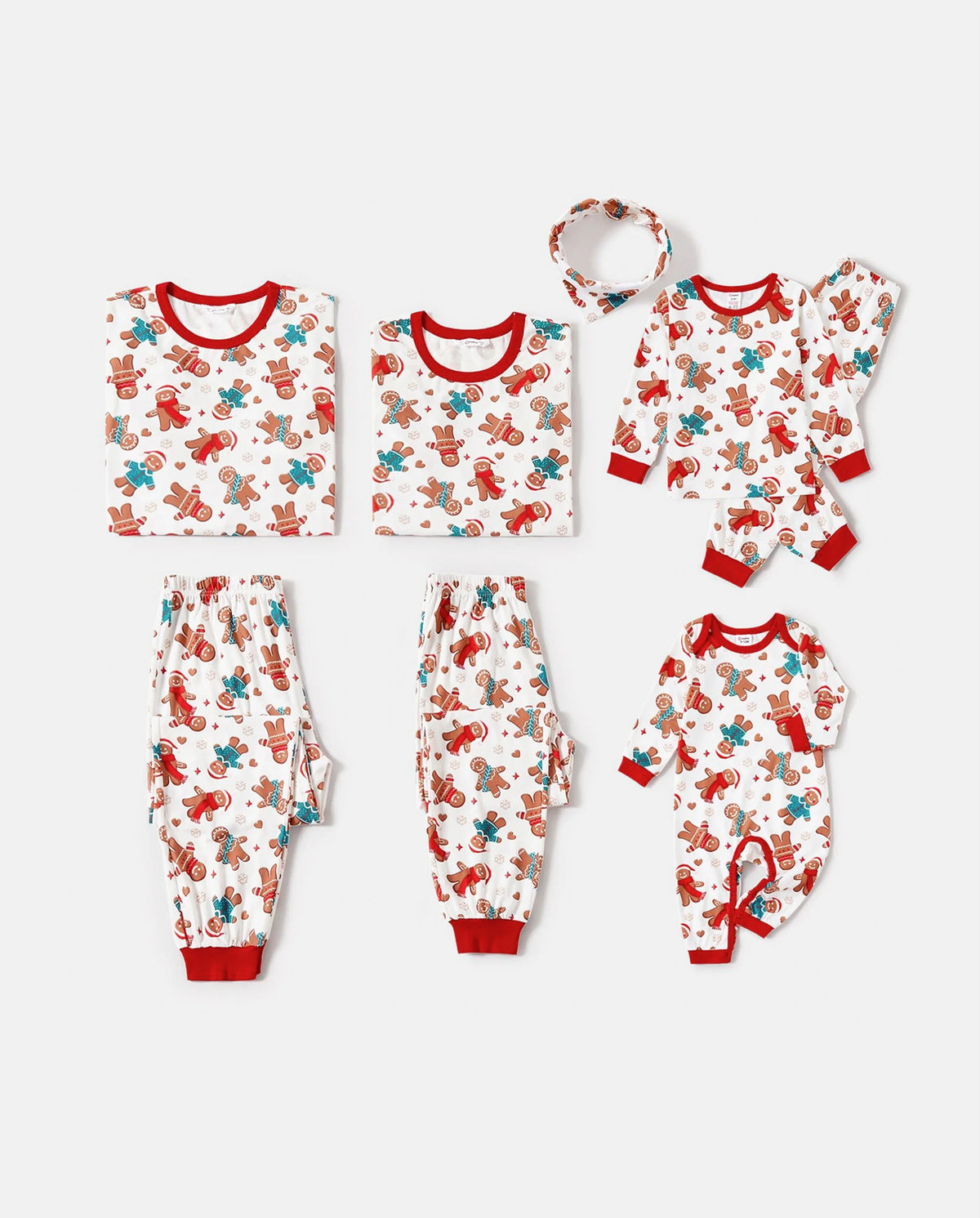 Christmas Family Matching Cartoon Gingerbread Man Allover Print Pajamas Sets with Christmas Socks White