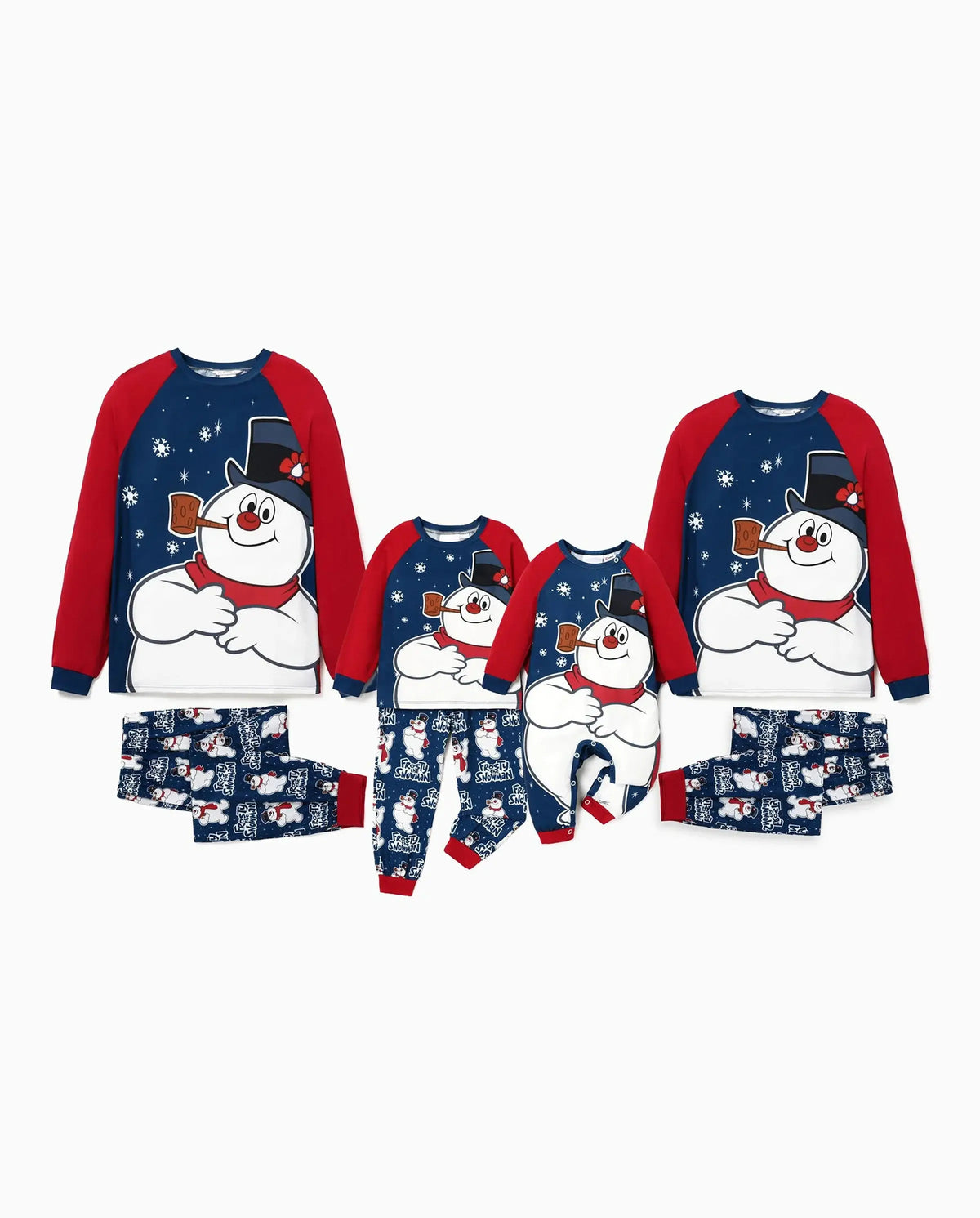 Frosty The Snowman Christmas Family Matching Color-block Pajamas Sets with Christmas Socks