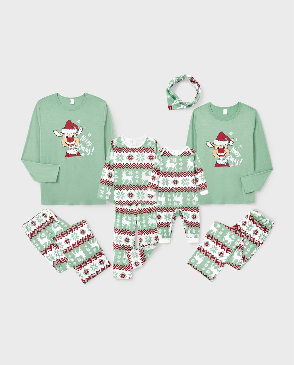 Christmas Matching Family Pajamas Set Christmas Spirit and Snowflake Print PJS with Christmas Socks Pale Green