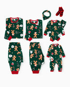 Christmas Jammies Family Matching Fleece Gingerbread Man Long Sleeves Pajama Sets with Christmas Socks Dark Green