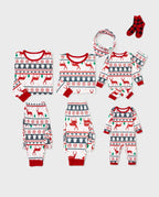 Family Christmas Pajamas All Over Reindeer Print Long-sleeve with Christmas Socks (SGS Certied Safety) Red+White