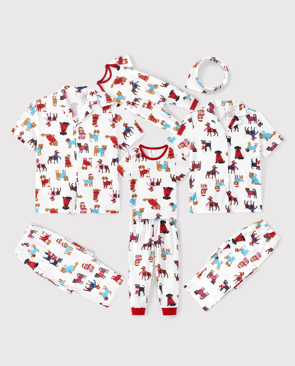 Family Matching Christmas Pajamas Festive Dog Print Red & White