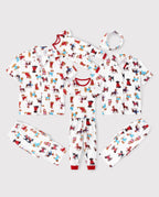Family Matching Christmas Pajamas Festive Dog Print Red & White
